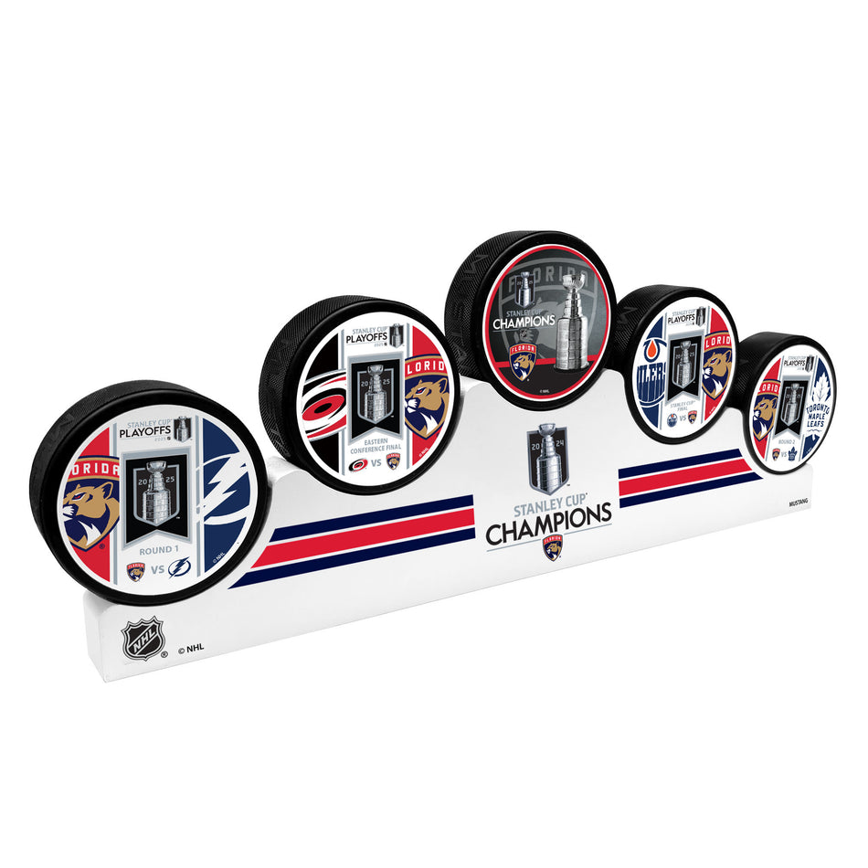 Florida Panthers Stanley Cup Champs 5 Puck Podium