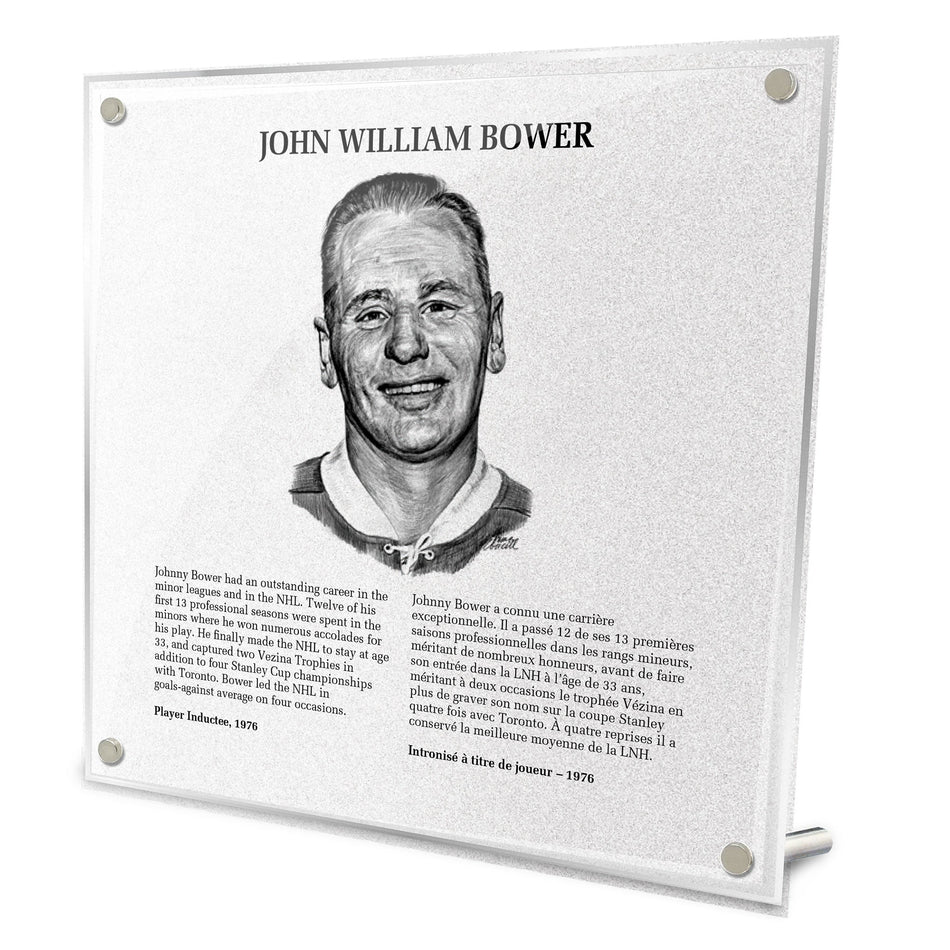 NHL Legends | Hockey Hall of Fame Plaque | Johnny Bower
