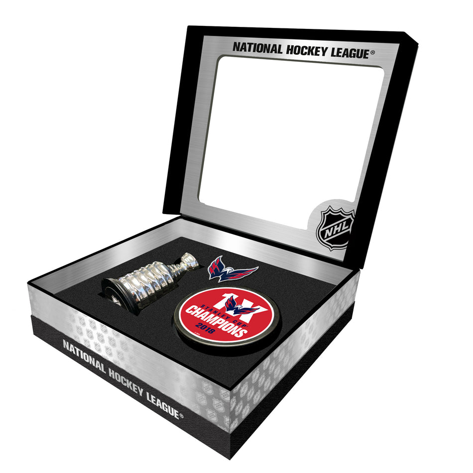 Washington Capitals Stanley Cup Champs Puck + Replica Cup Gift Box Set