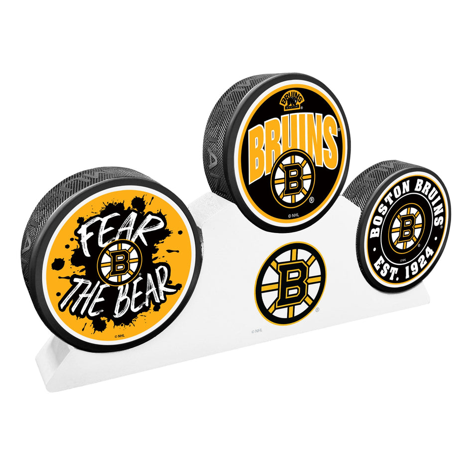 Boston Bruins - 3 Puck Podium Set