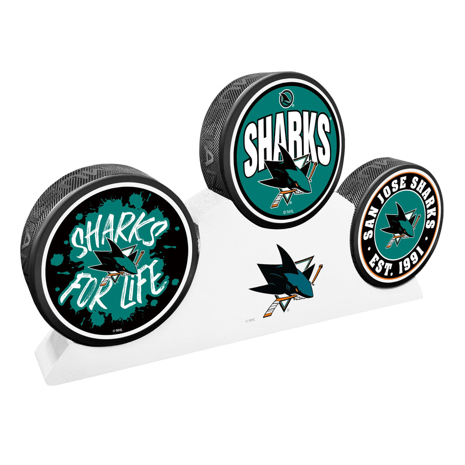 San Jose Sharks - 3 Puck Podium Set