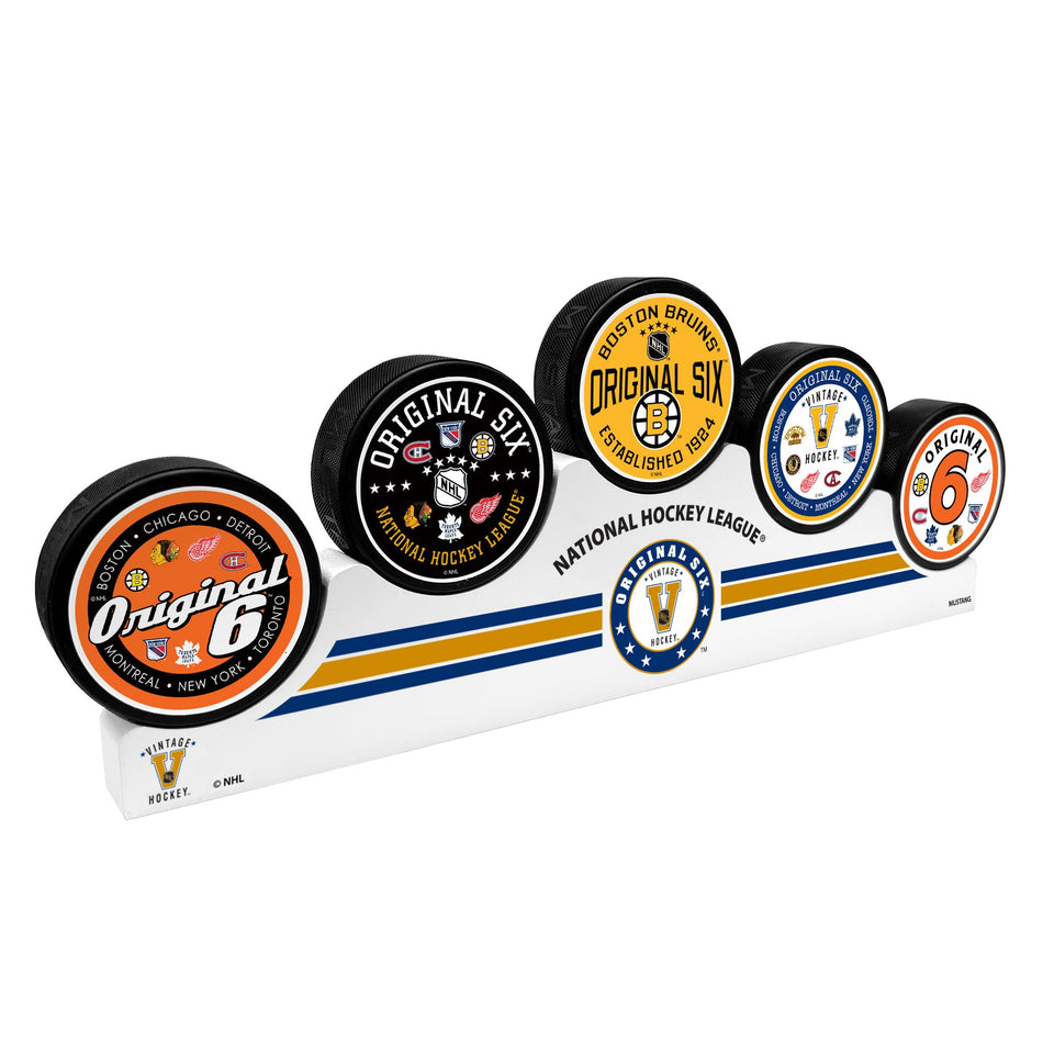 Boston Bruins -  Original 6 - 5 Puck Podium Set
