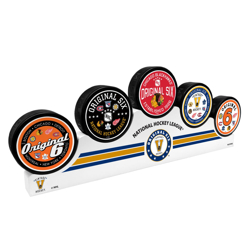 Chicago Blackhawks -  Original 6 - 5 Puck Podium Set