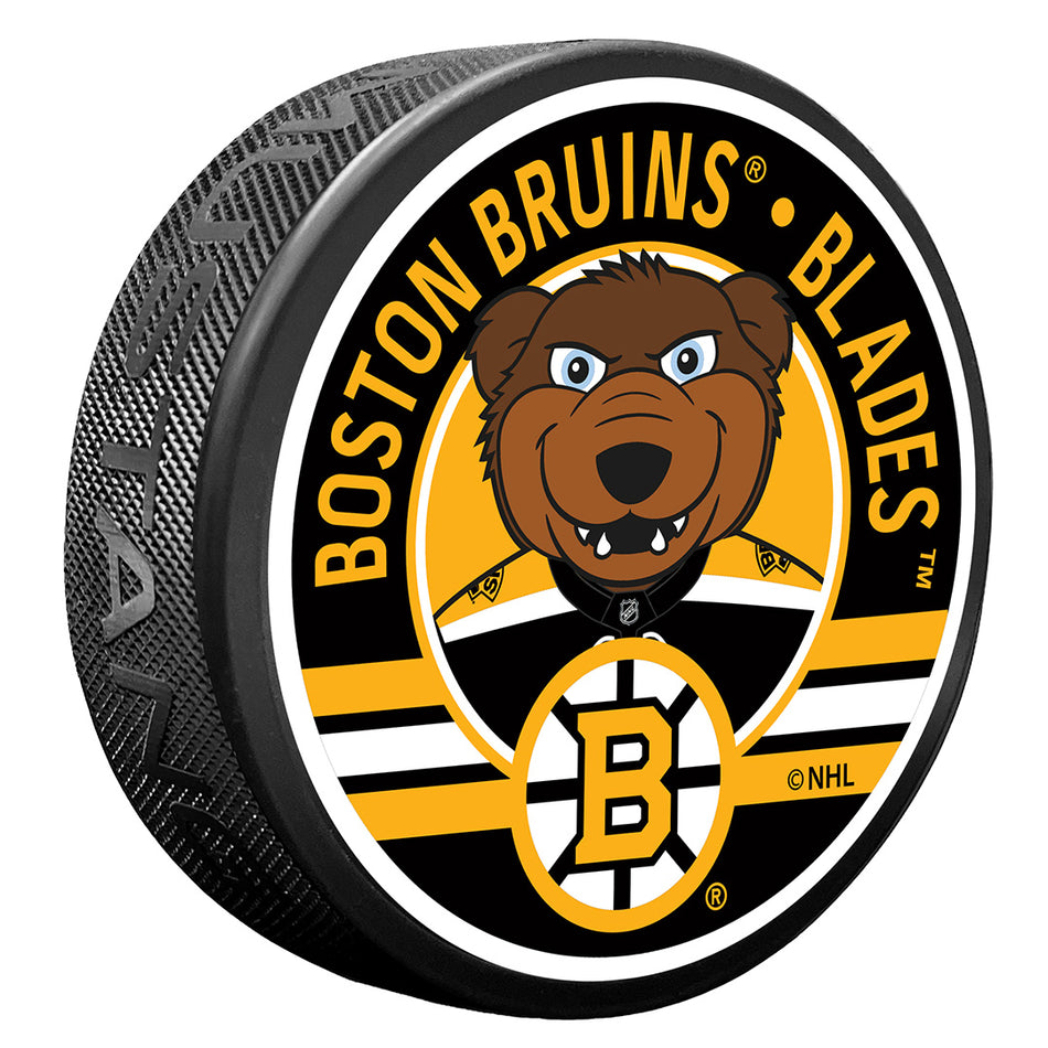 Boston Bruins Blades Mascot Textured Puck