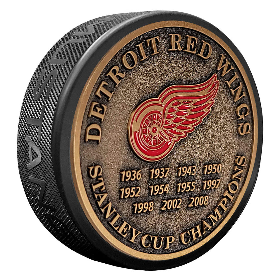 Detroit Red Wings Puck - Stanley Cup Years Gold Medallion