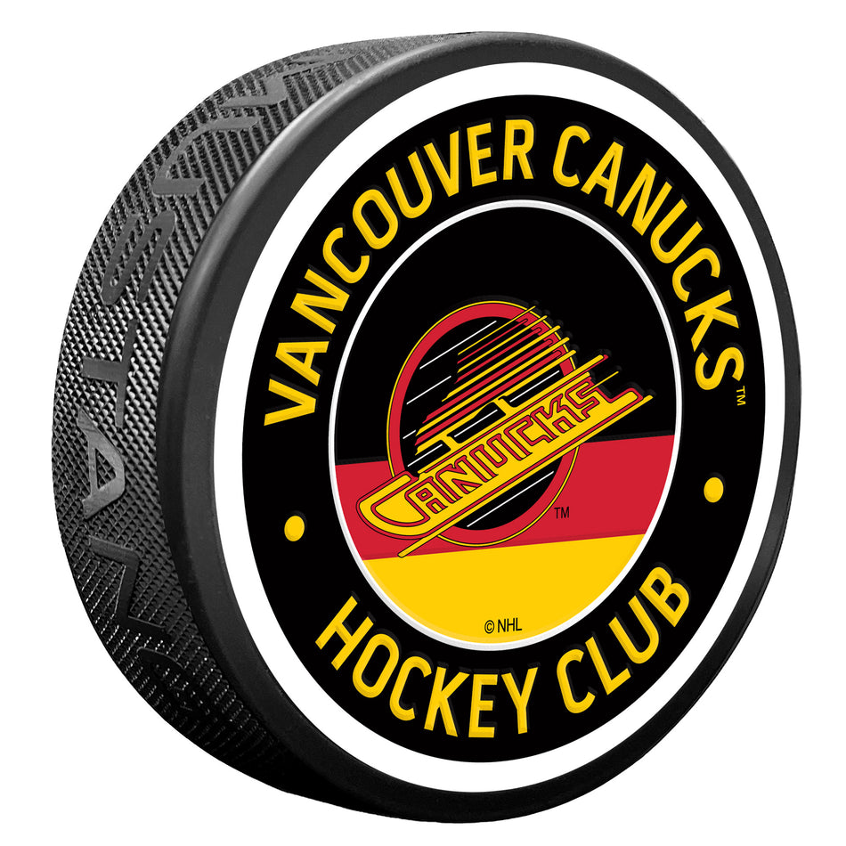 Vancouver Canucks Red Vintage Striped Textured Puck