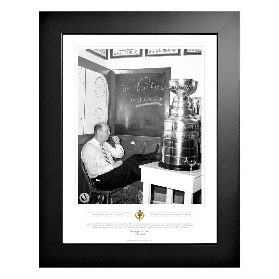 Legends of Hockey - Toronto Maple Leafs Memorabilia - 1963 Feet-Up No Practice Tomorrow Black & White Frame - 12" x 16"