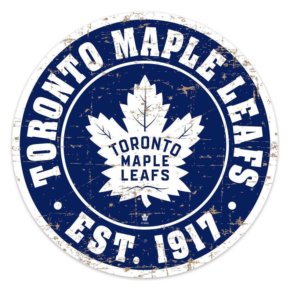Toronto Maple Leafs Sign - 22" Round Distressed Logo - Hockey Hall of Fame