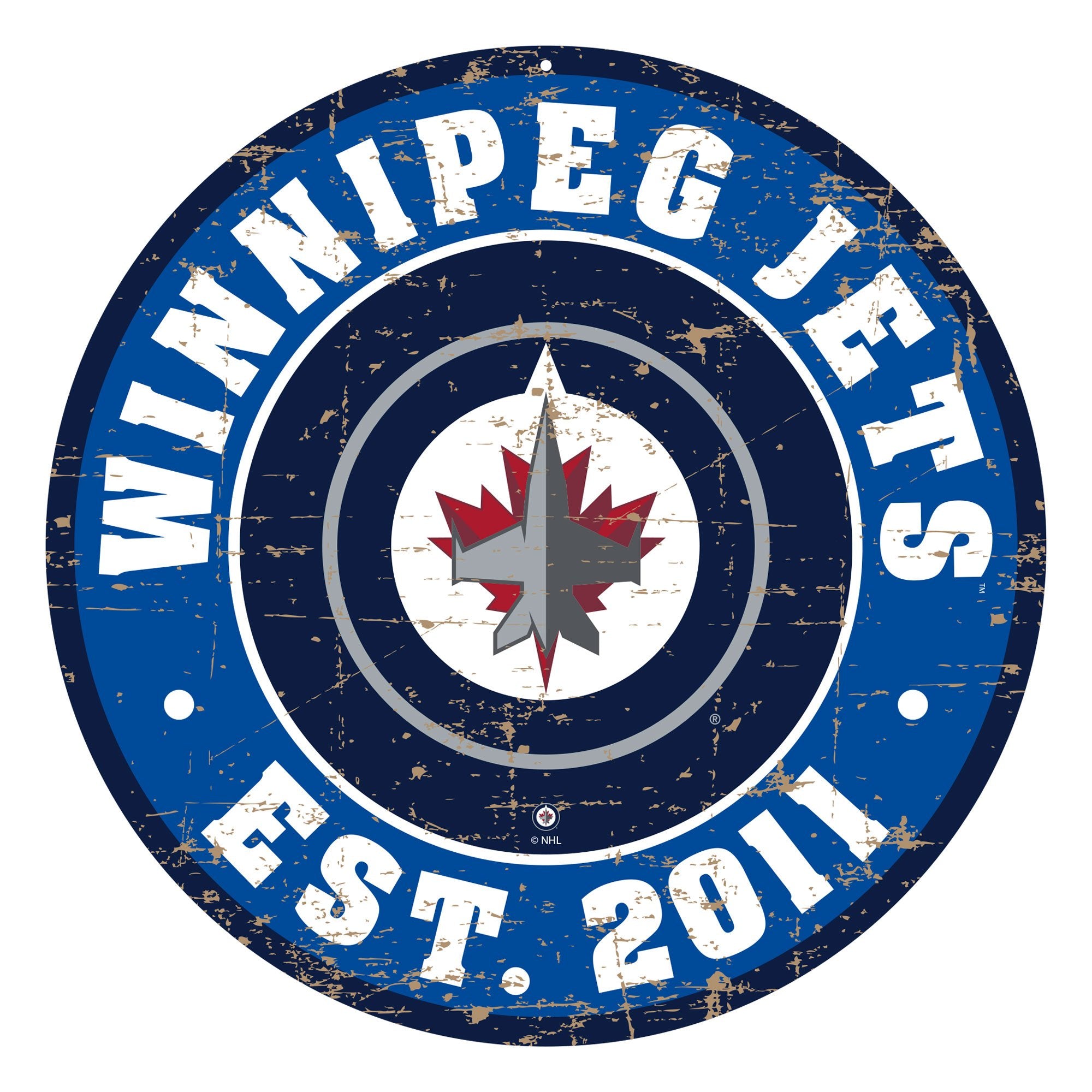Winnipeg Jets Sign - 22' Round Distressed Logo