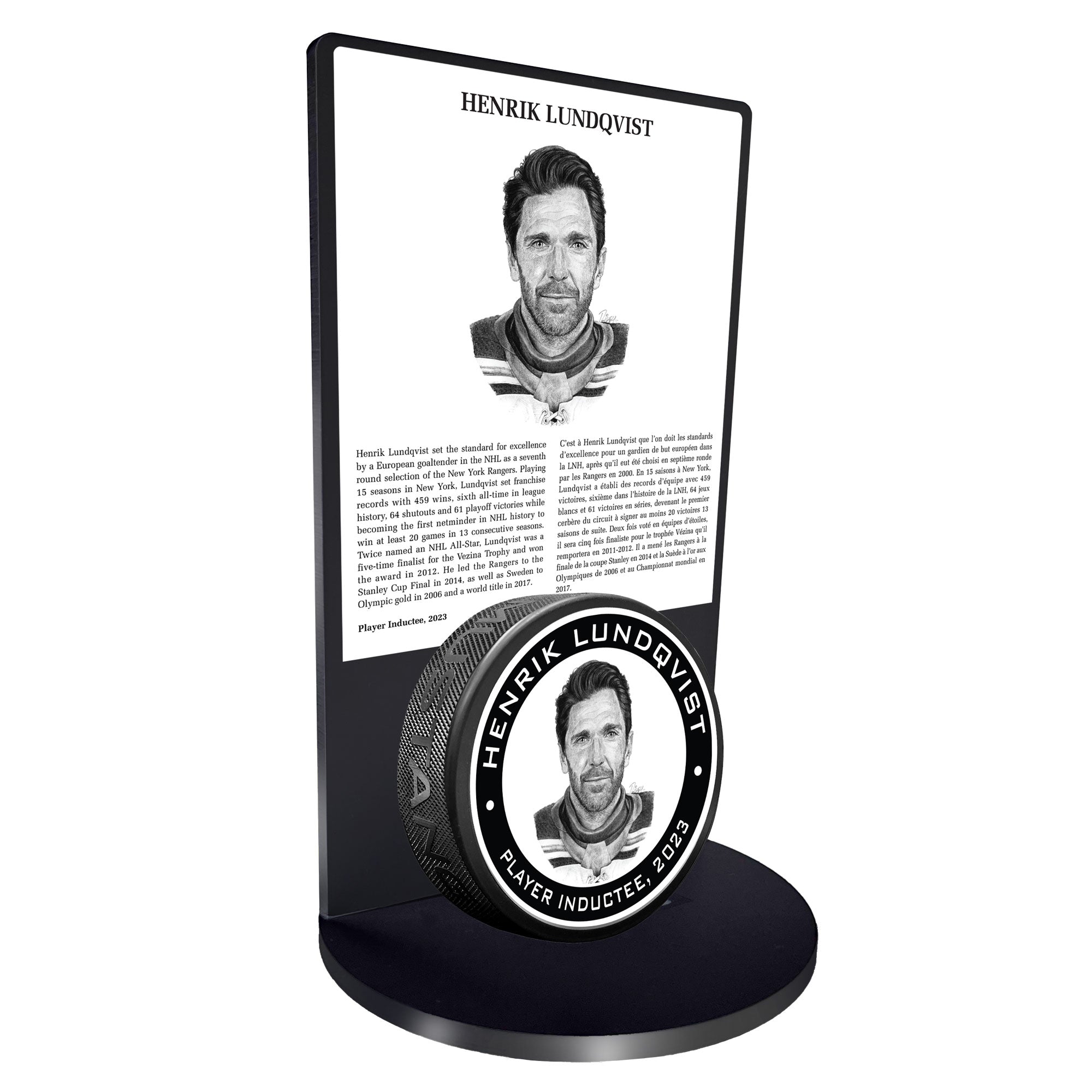 2023 Henrik Lundqvist Puck Stand NHL Legend Hockey Hall of Fame Store