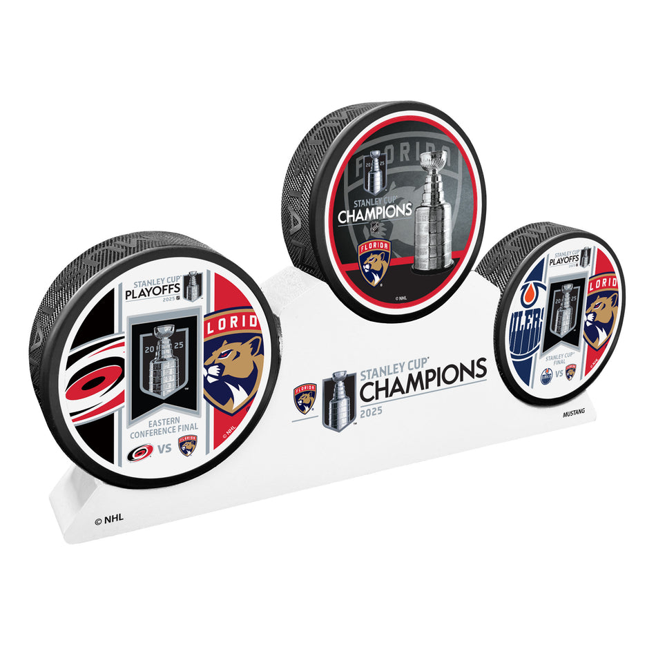 Florida Panthers Stanley Cup Champs 3 Puck Podium
