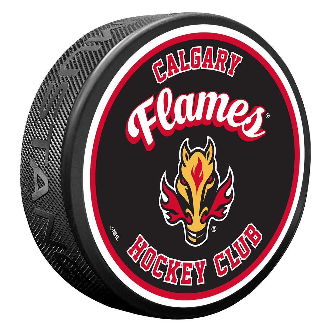 Calgary Flames Puck | Retro Script | Hockey Hall of Fame
