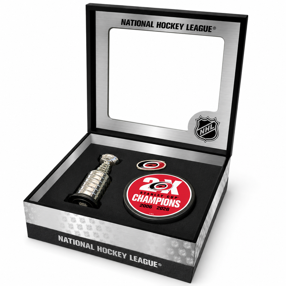 Carolina Hurricanes Stanley Cup Champs Puck + Replica Cup Gift Box Set