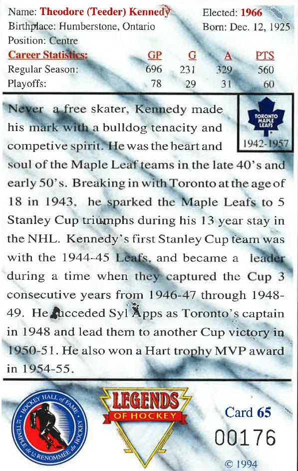 Legends of Hockey | Collectors Card | Ted Kennedy – Hockey Hall of