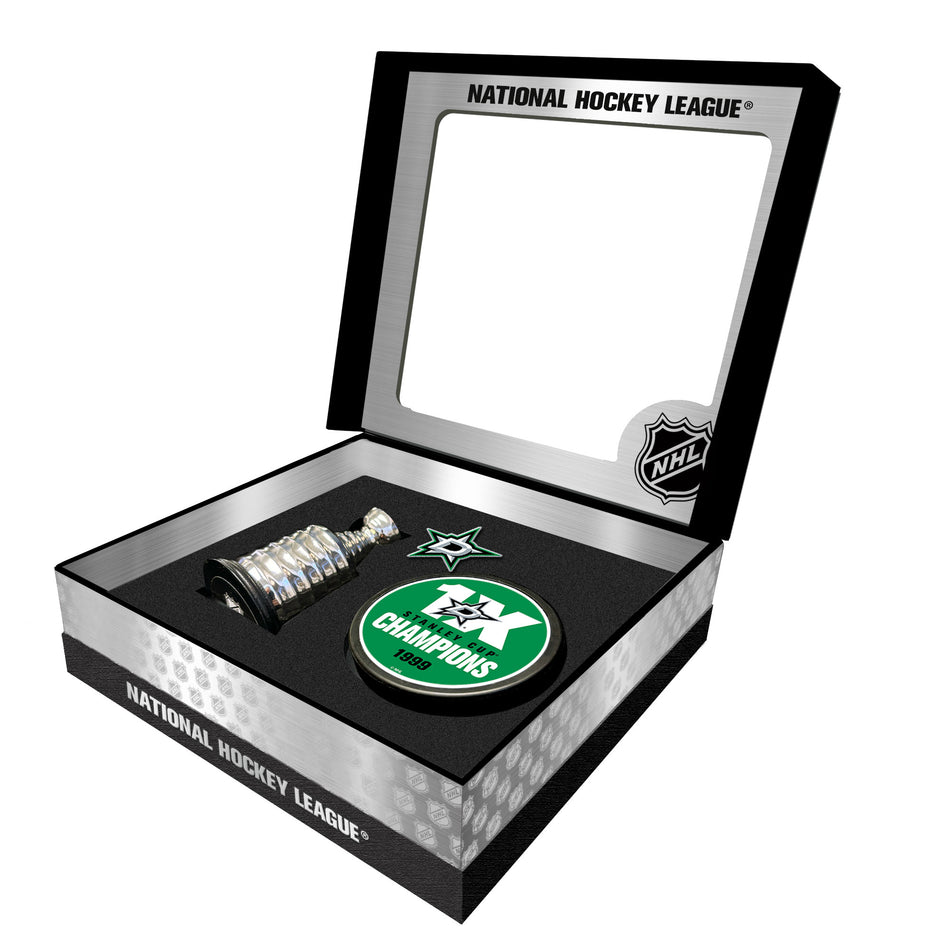 Dallas Stars Stanley Cup Champs Puck + Replica Cup Gift Box Set