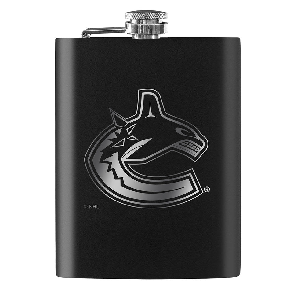 Vancouver Canucks Flask | Black Laser-Engraved 8 Oz