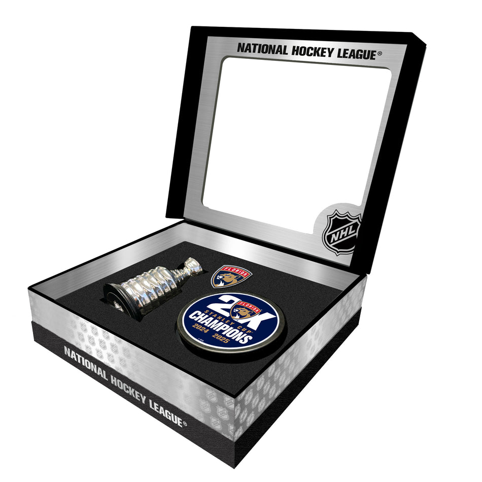 Florida Panthers Stanley Cup Champs Puck + Replica Cup Gift Box Set