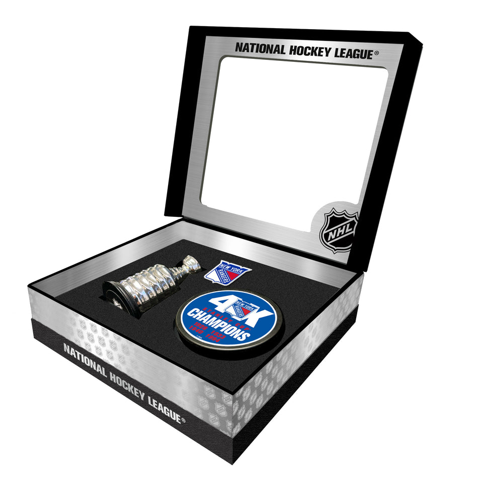 New York Rangers Stanley Cup Champs Puck + Replica Cup Gift Box Set