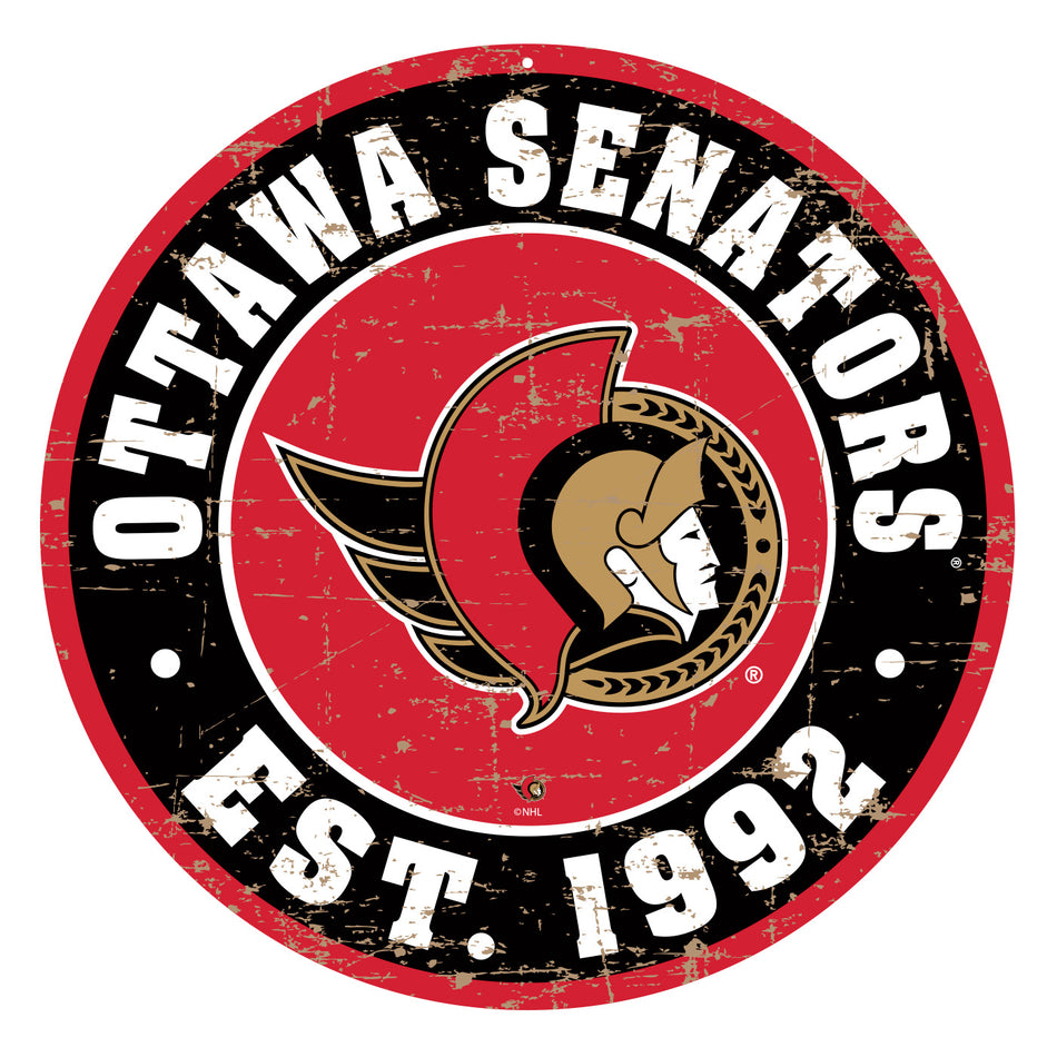 Ottawa Senators Sign - 22" Round Distressed Logo