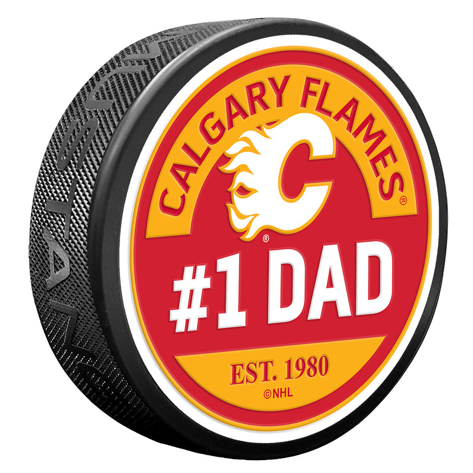 Calgary Flames Puck - #1 Dad Design