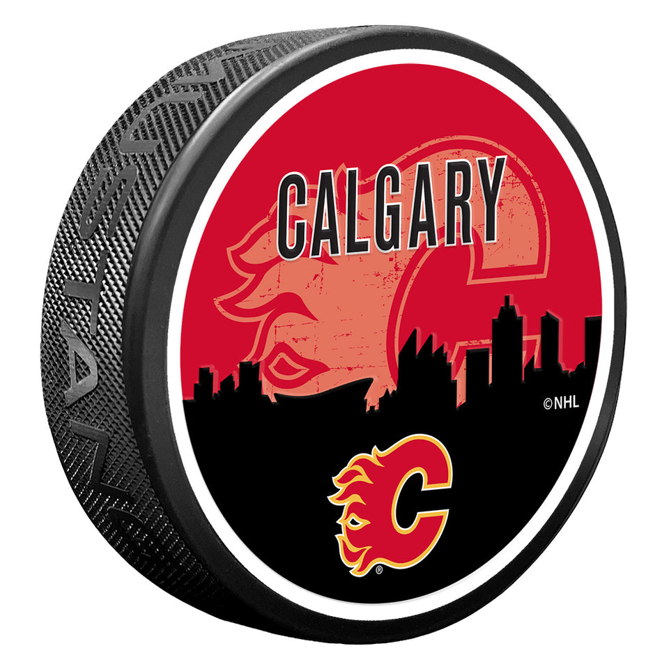 Calgary Flames Skyline Puck