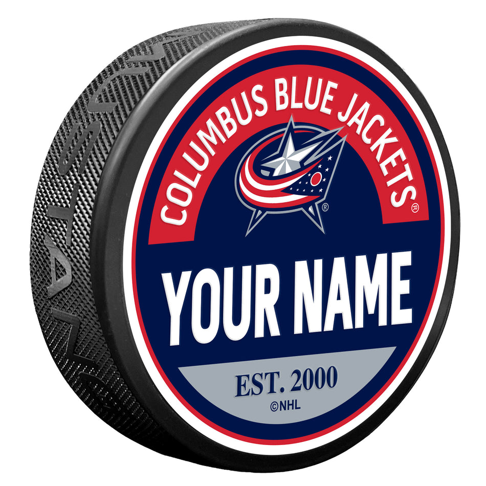 Columbus Blue Jackets Block Textured Personalized Puck