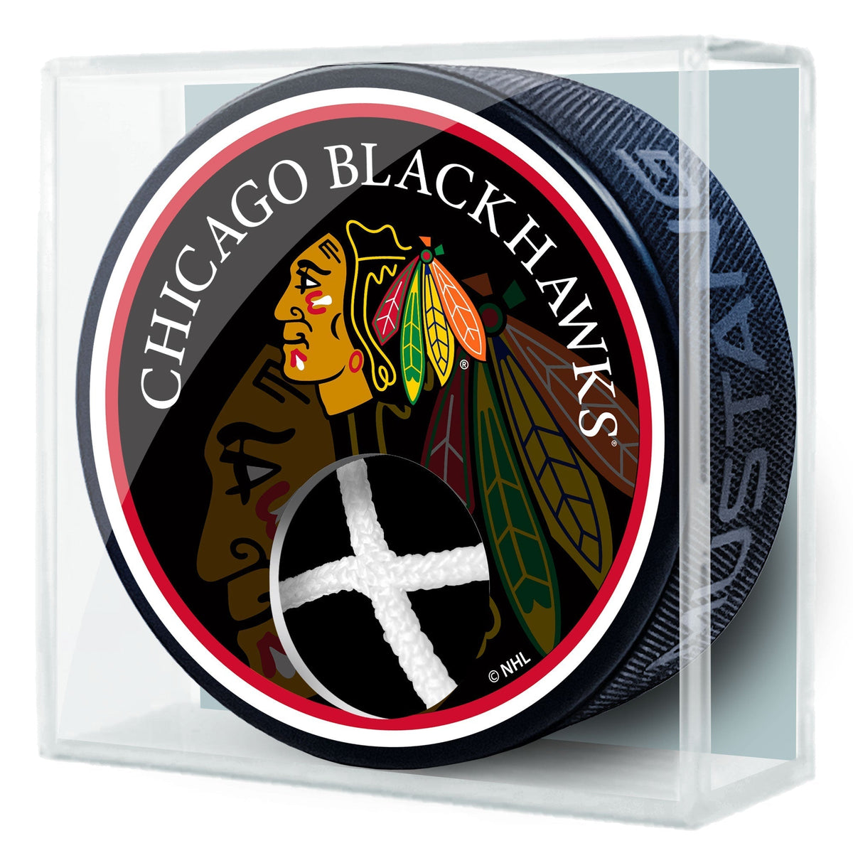 Puck Features Chicago Blackhawks Puck - Game Used Net | Sports Decor – Hockey Hall of ...
