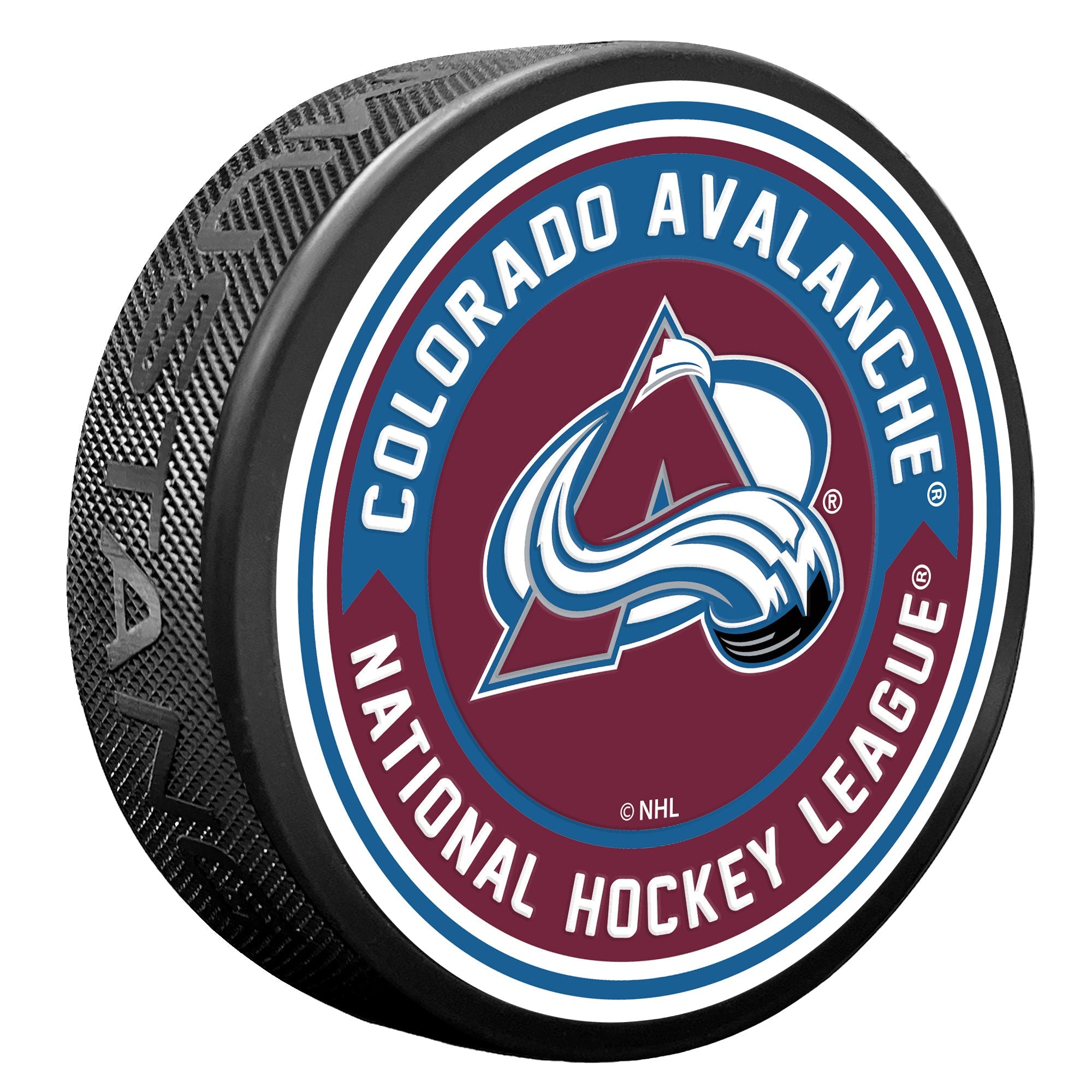 Colorado Avalanche Puck - Arrow Design | HHOF – Hockey Hall of Fame Store