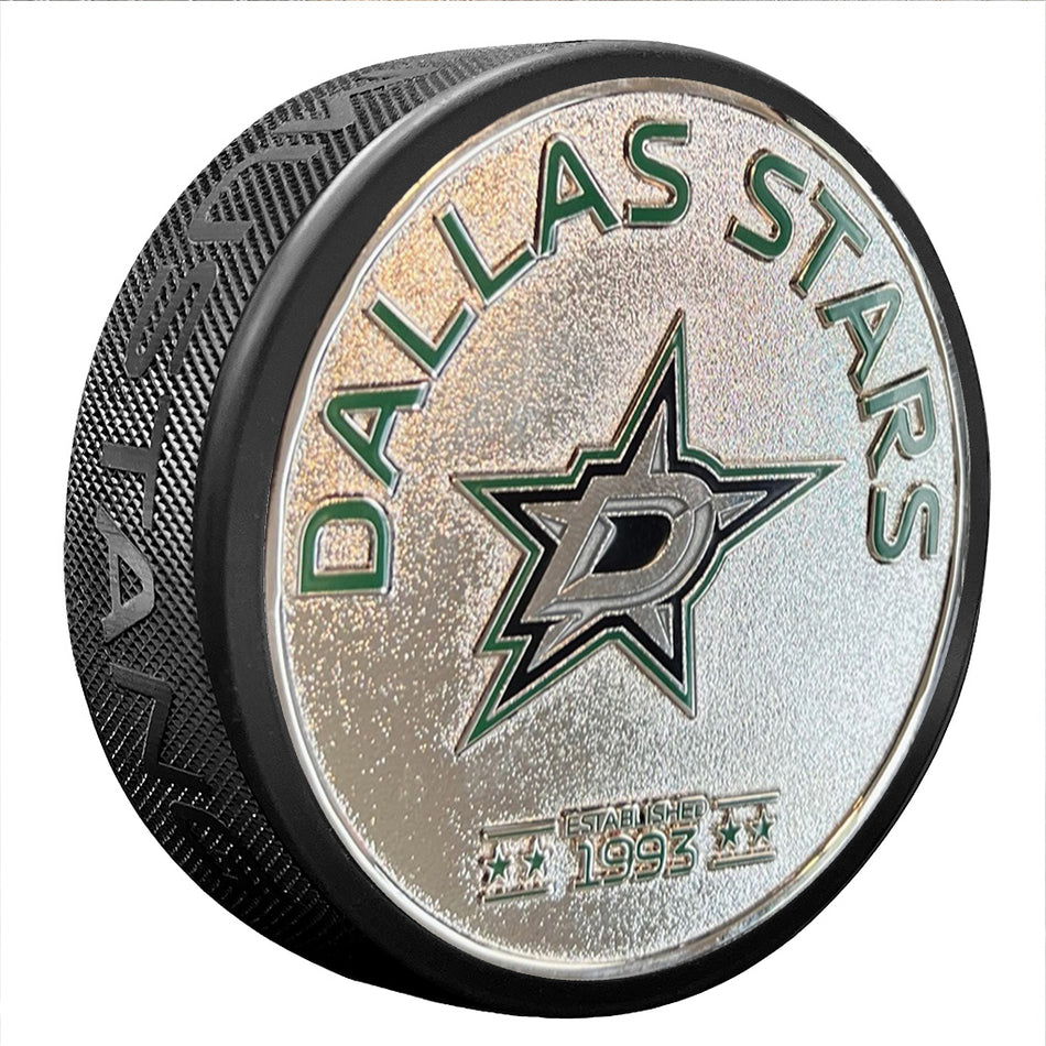 Dallas Stars Puck - Silver Established Medallion