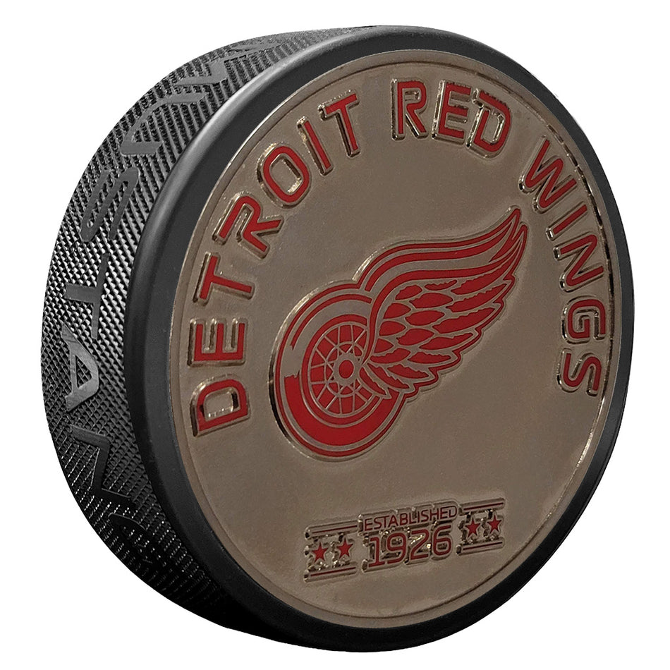 Detroit Red Wings Puck - Established Silver Medallion