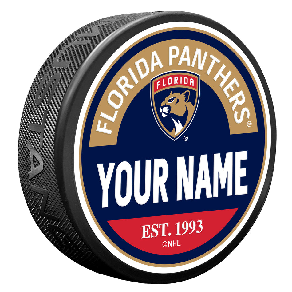 Florida Panthers Block Textured Personalized Puck