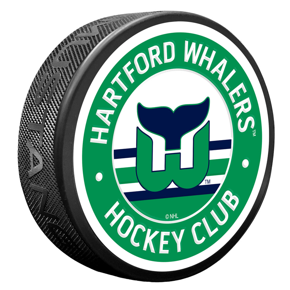 Hartford Whalers Green Vintage Striped Textured Puck