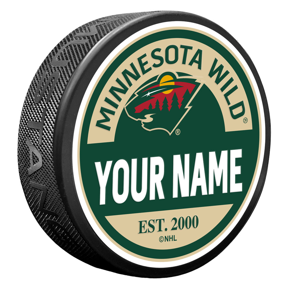 Minnesota Wild Block Textured Personalized Puck
