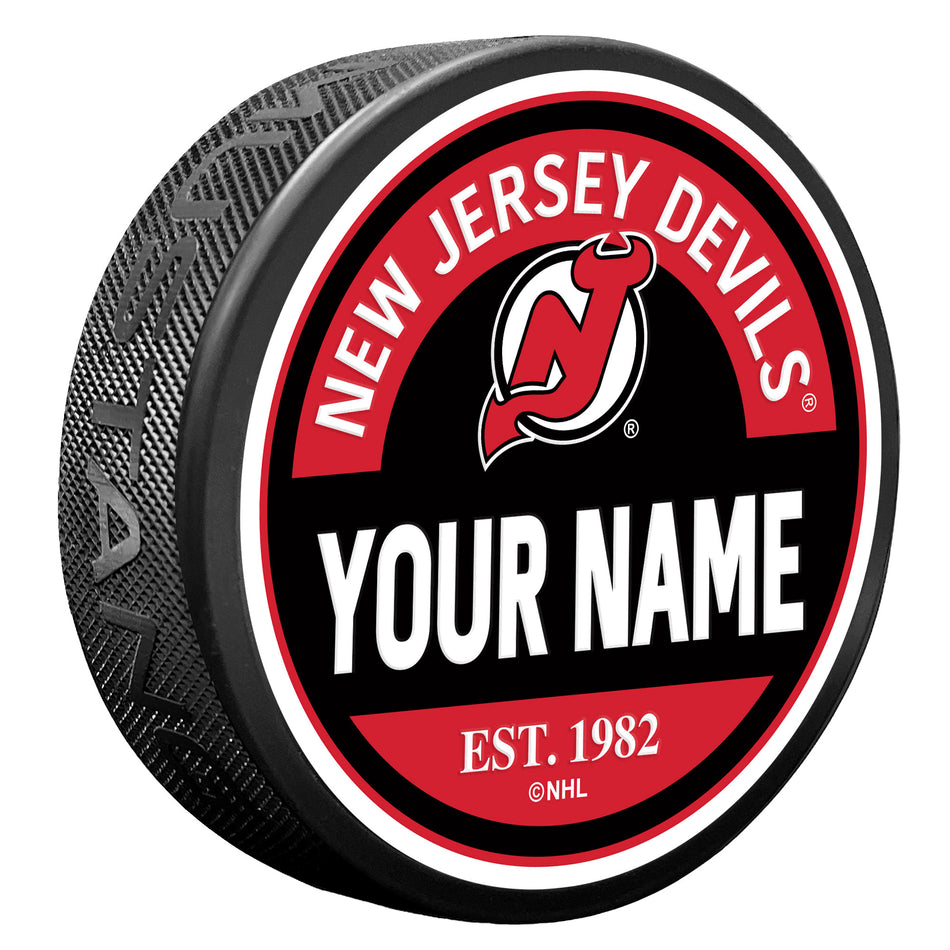 New Jersey Devils Block Textured Personalized Puck