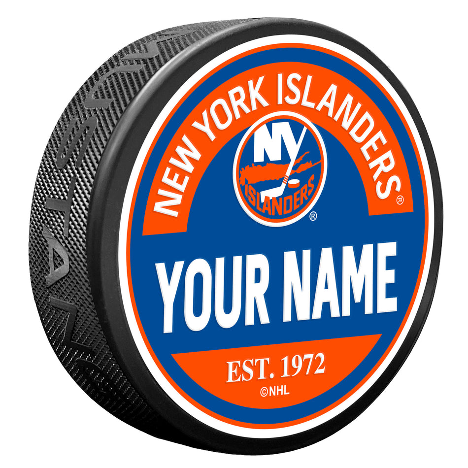 New York Islanders Block Textured Personalized Puck