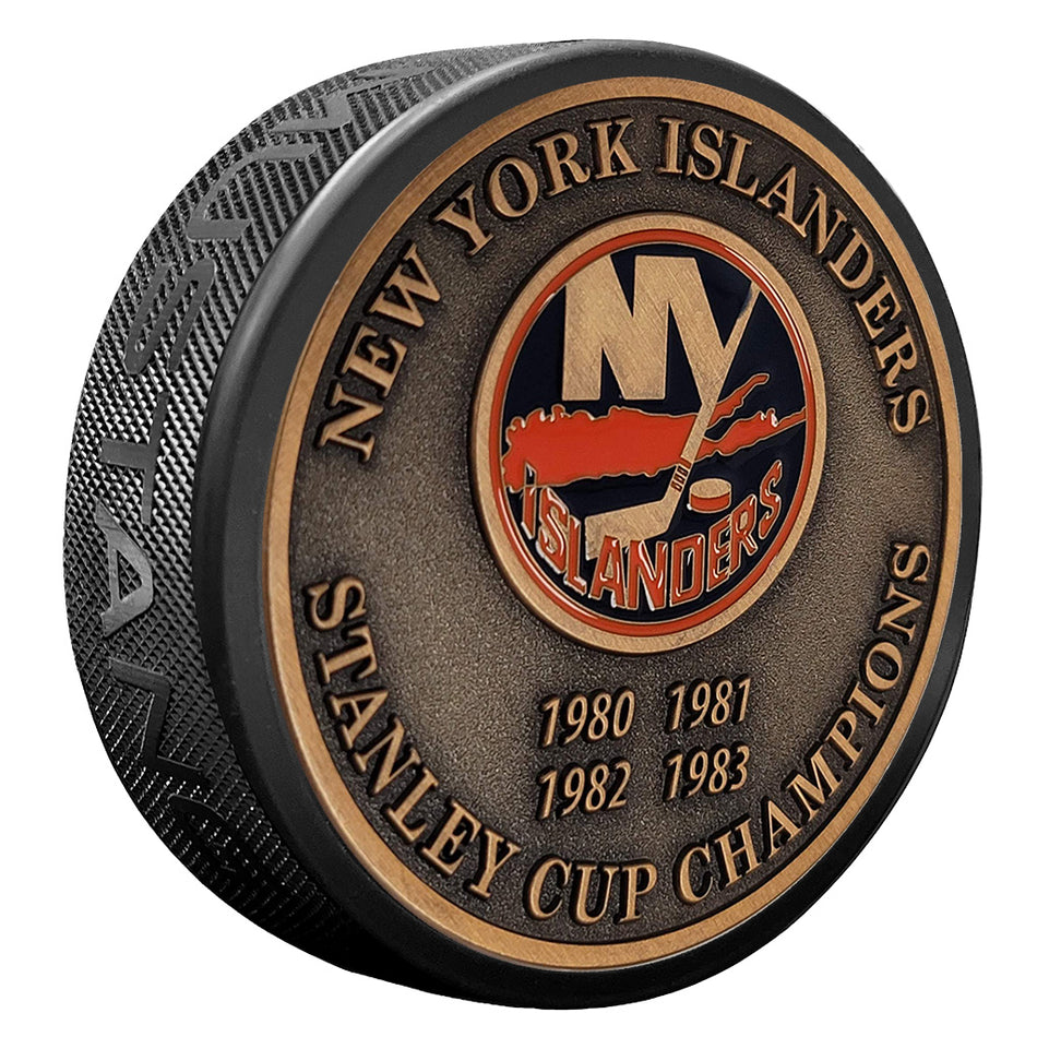 New York Islanders Puck - Stanley Cup Years Gold Medallion