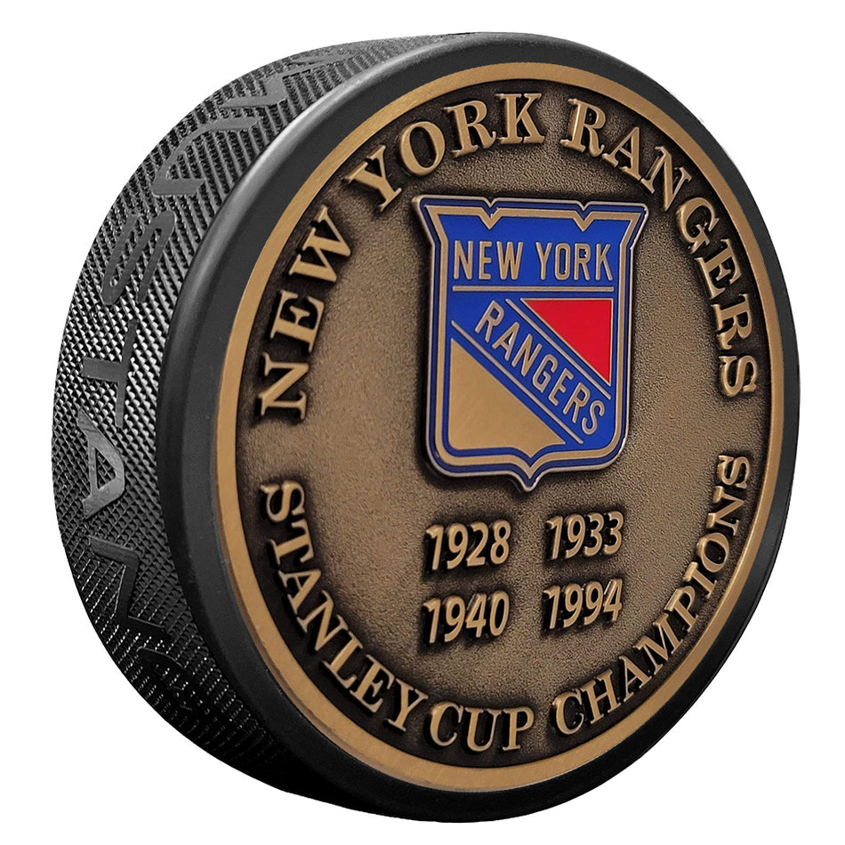 New York Rangers Puck - Stanley Cup Years Gold Medallion
