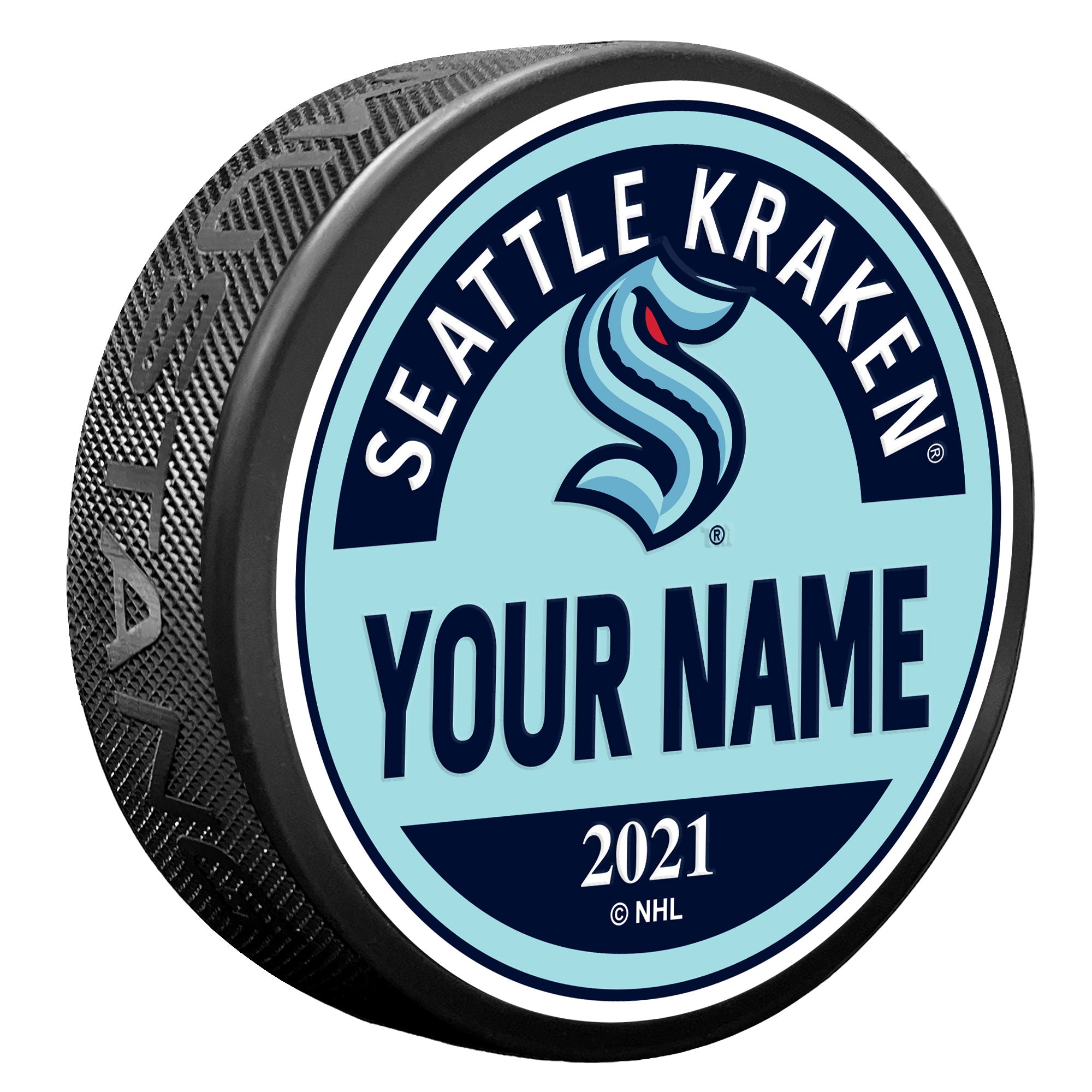 Custom Pucks Seattle Seattle Kraken Block Textured Personalized Puck | Hockey Hall of Fame