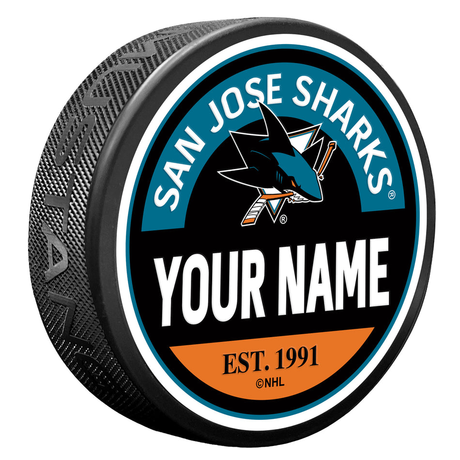 San Jose Sharks Block Textured Personalized Puck