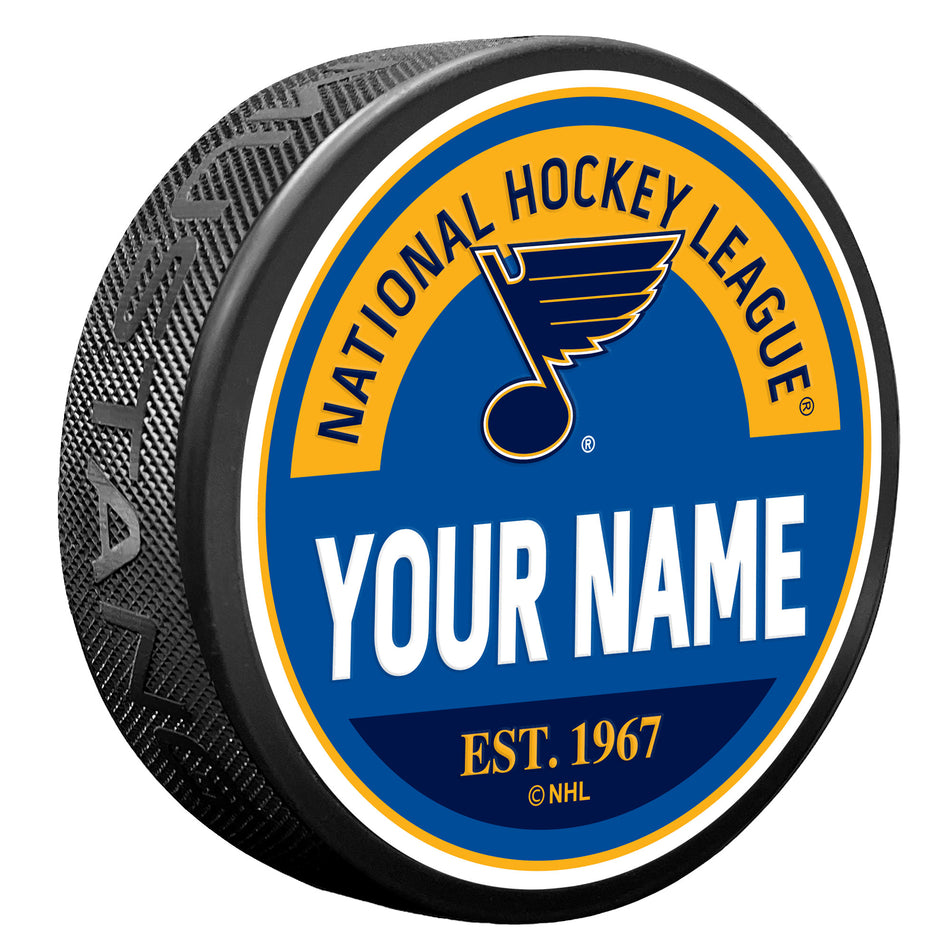 St. Louis Blues Block Textured Personalized Puck