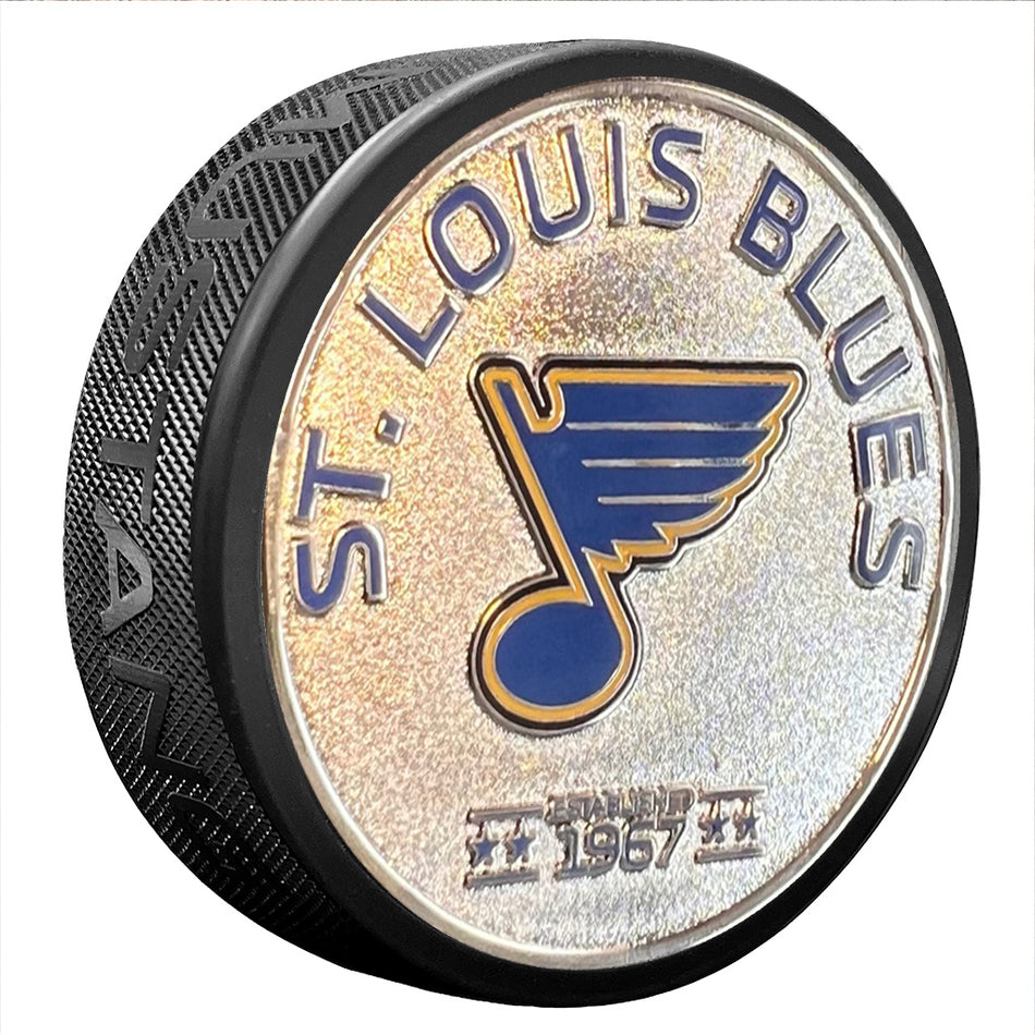 St. Louis Blues Puck - Established Silver Medallion