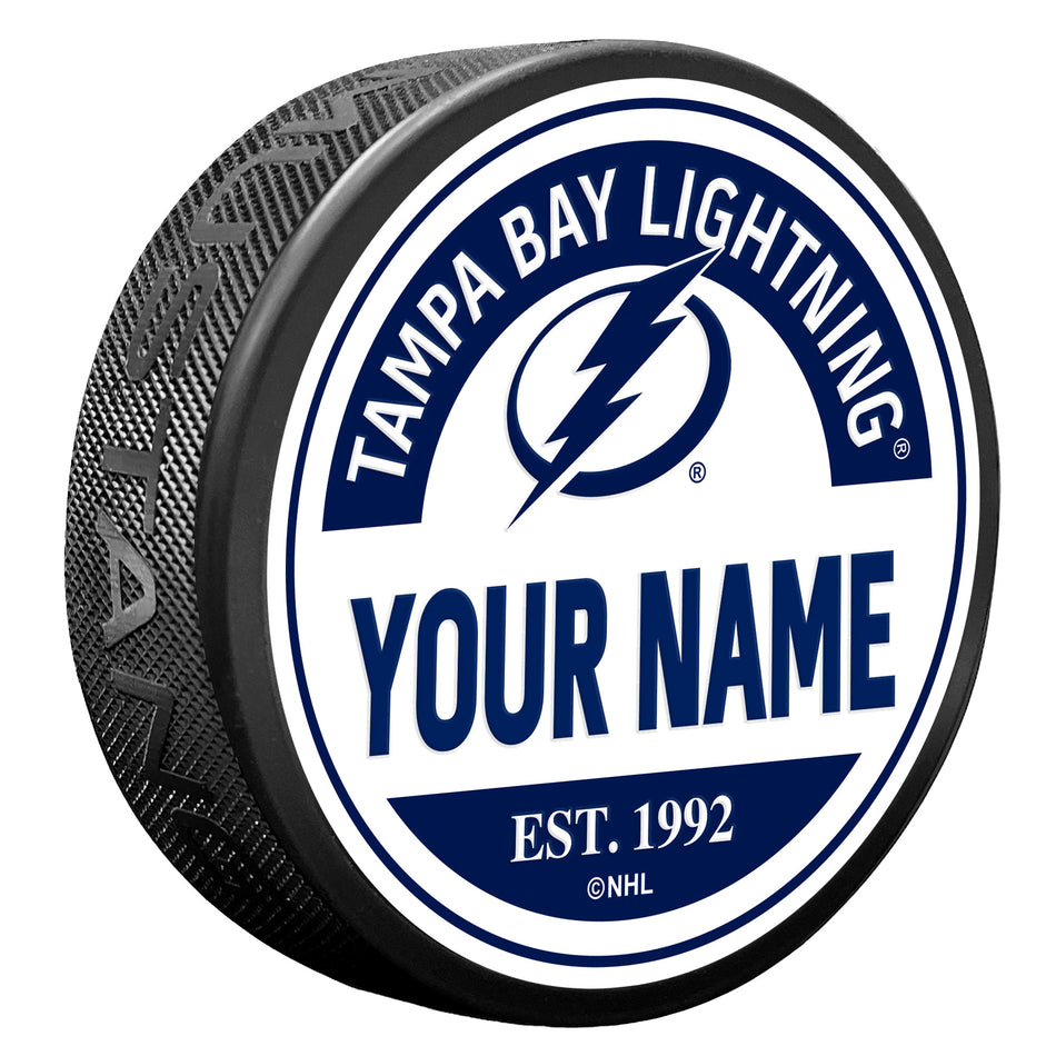 Tampa Bay Lightning Block Textured Personalized Puck