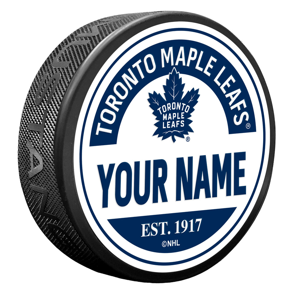 Toronto Maple Leafs Block Textured Personalized Puck