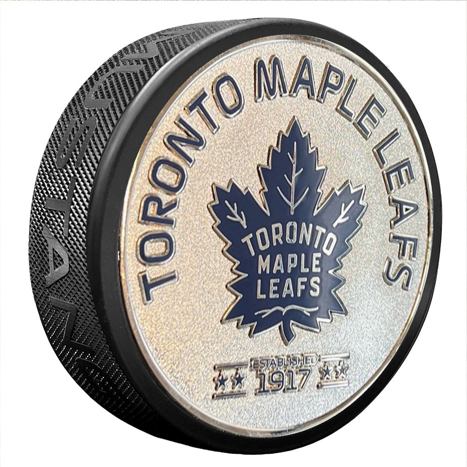 Toronto Maple Leafs Puck - Established Silver Medallion