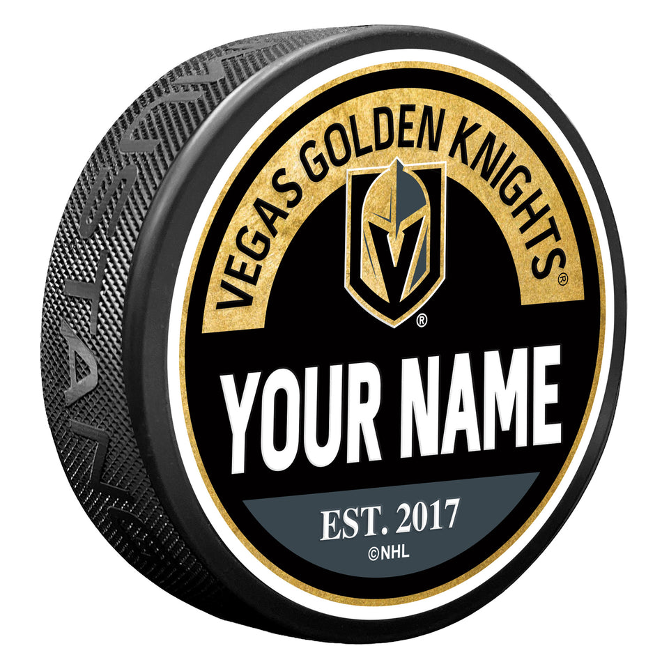 Vegas Golden Knights Block Textured Personalized Puck