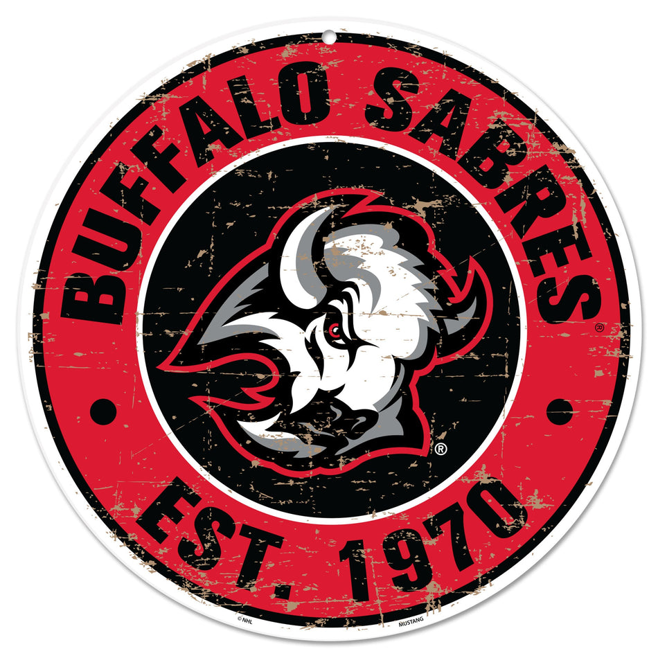 Buffalo Sabres Goathead | 12" Distressed Round Sign
