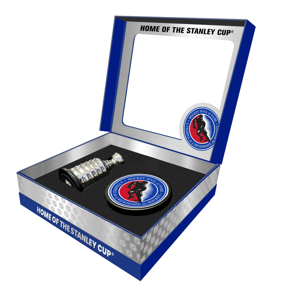 Hockey Hall of Fame Puck + Replica Cup Gift Box Set