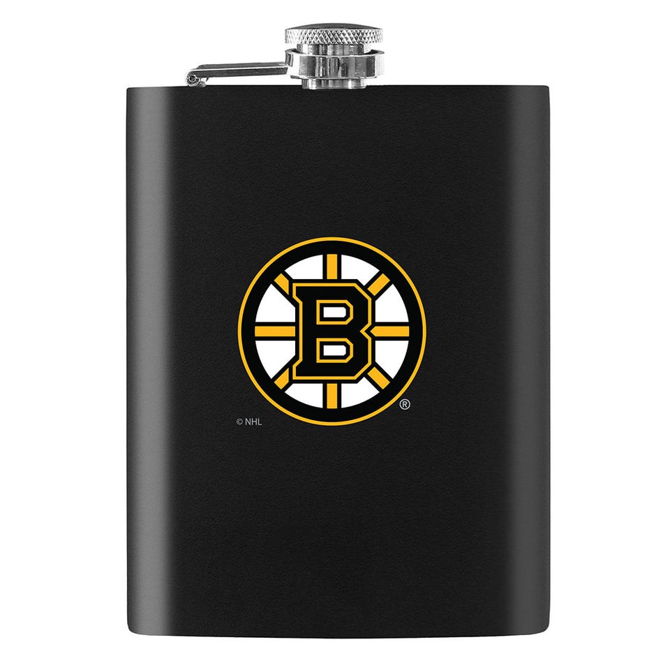 Boston Bruins Flask - 8oz Black Embossed