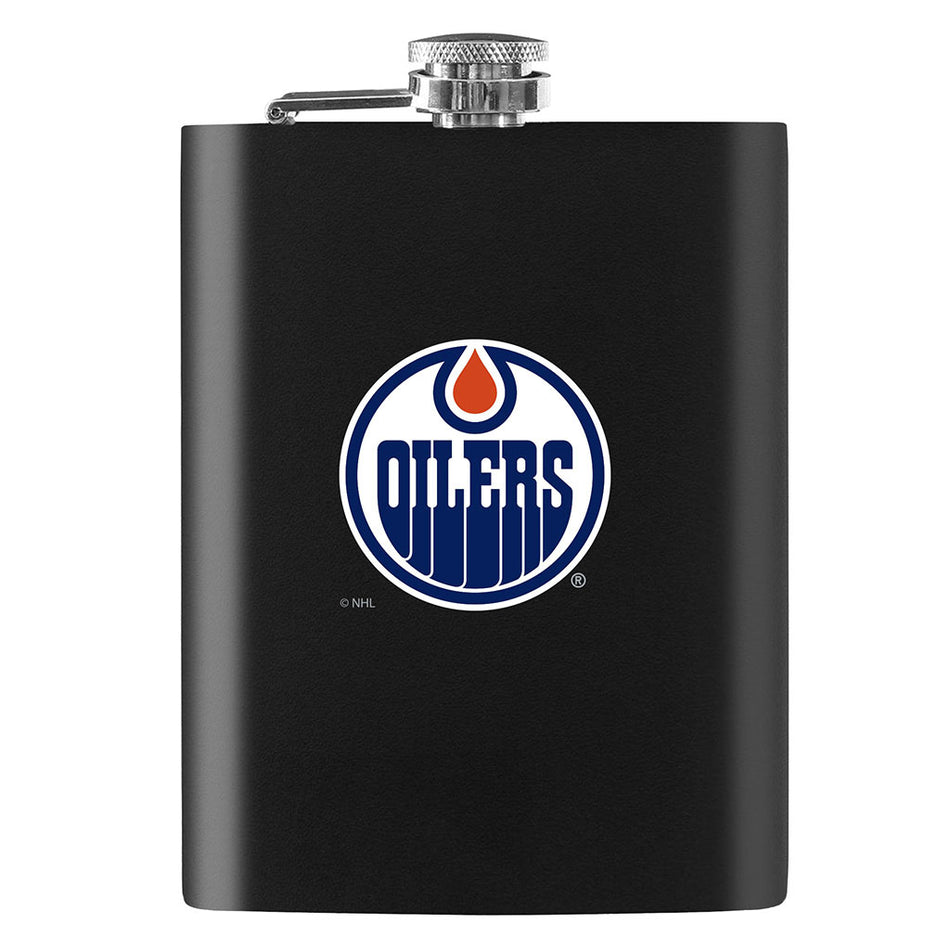 Edmonton Oilers Flask - 8oz Black Embossed