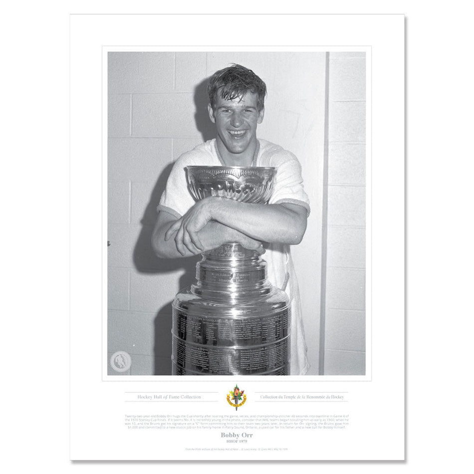 Bobby Orr Memorabilia - 1970 Stanley Cup Black & White - 12" x 16" Print